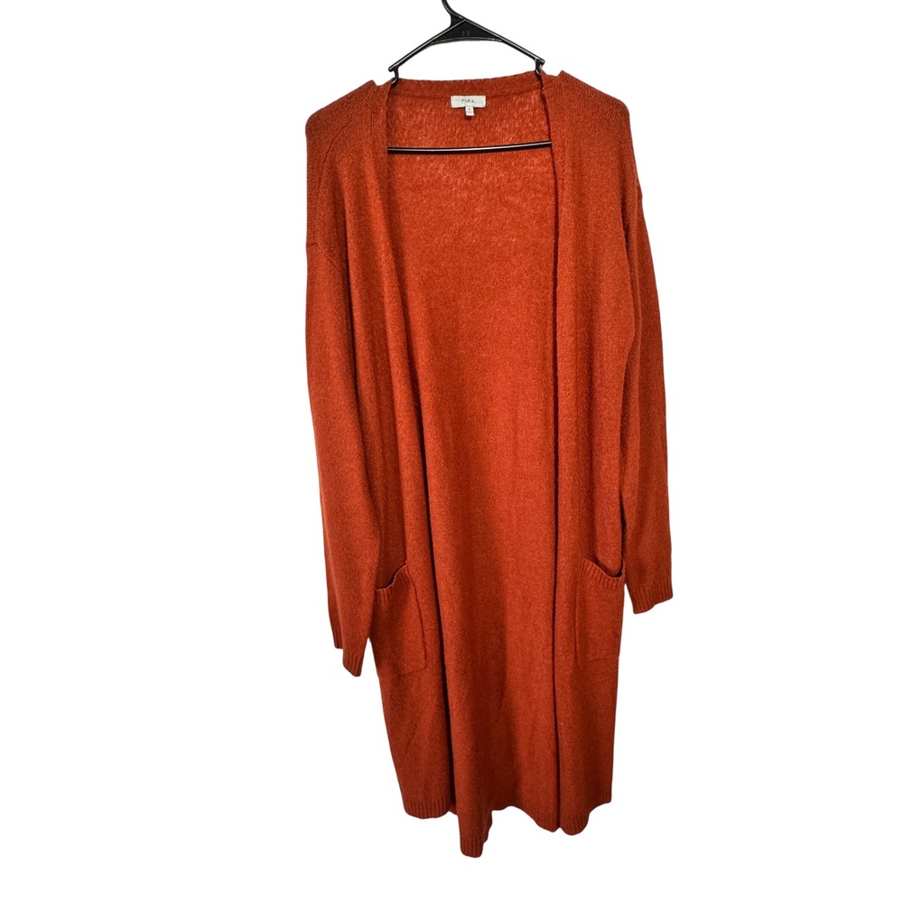 PnAk Long Cardigan Duster Women S Orange Knit Stretch Hippie Boho Slouchy Lounge